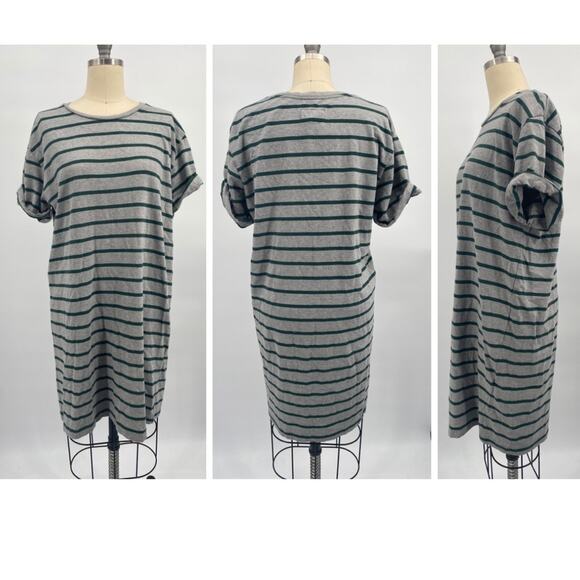 Current/Elliott The Sailor Grey & Green Rugby Stripe Mini Tee Shirt Dress Large - Picture 1 of 5
